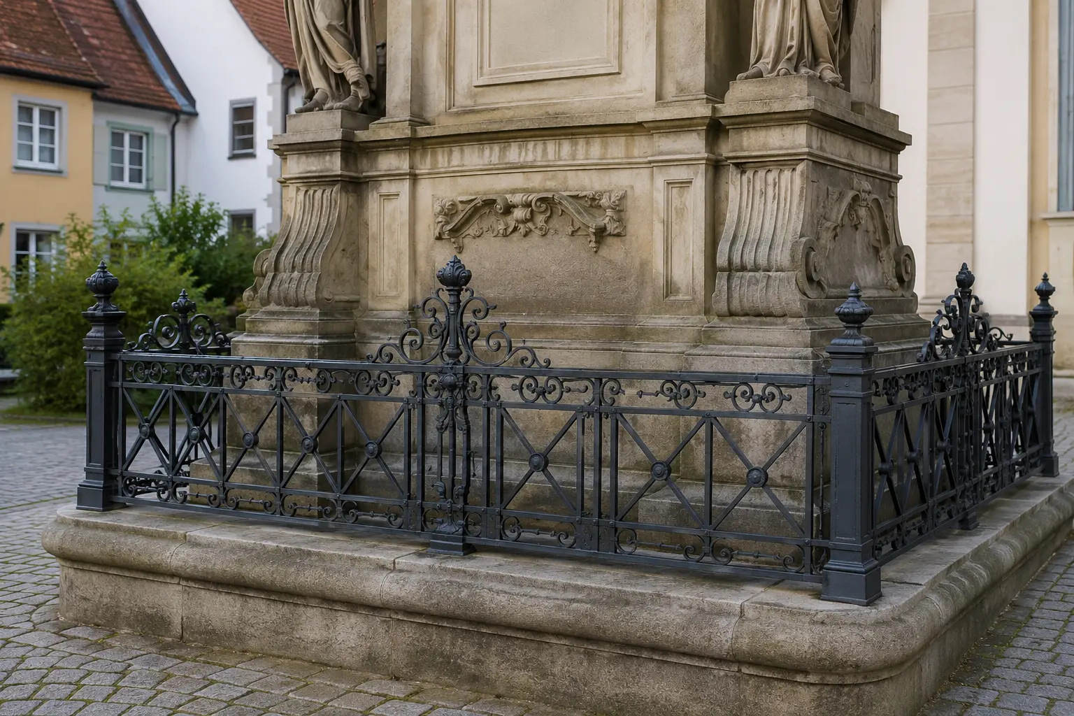 Schmiedeeisernes Geländer am Denkmal frisch gestrichen, Malermeister Stelz GmbH Erfurt