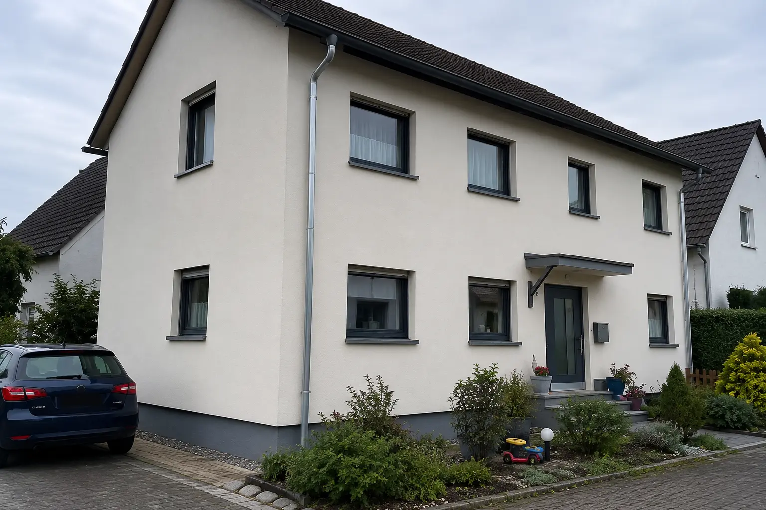 Fassadenanstrich Einfamilienhaus weiss grau Erfurt Meisterbetrieb